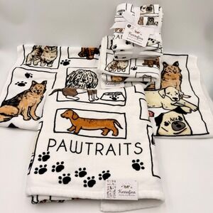 Kassafina Pawtraits Dog 8pc Towel Set Bath Towels Hand Towels Washcloths Cotton